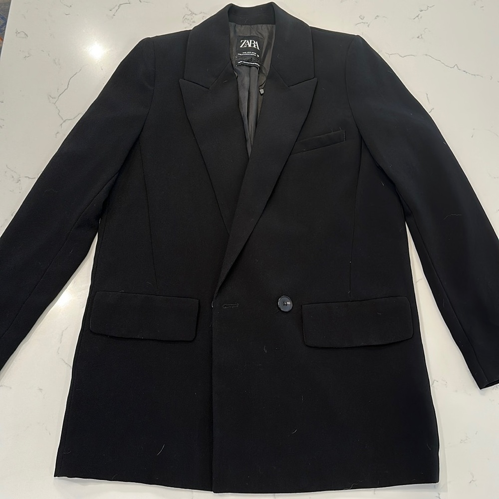 Zara Flowy Oversized Blazer - Black - Size Small